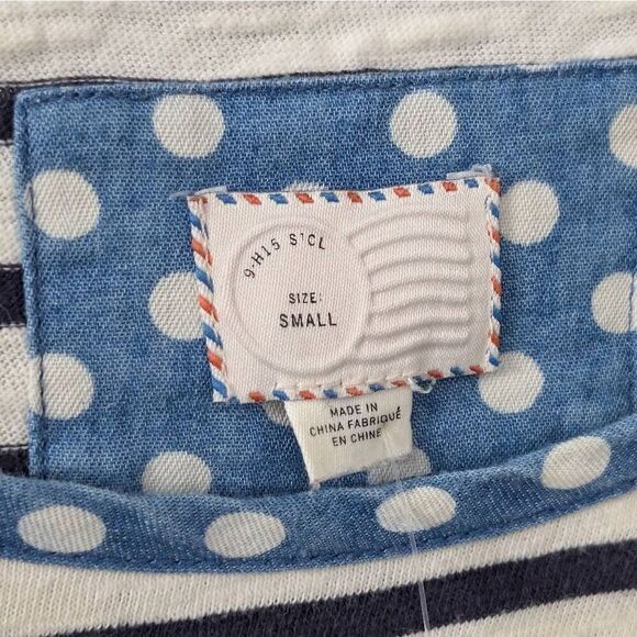 Anthropologie S Postmark Fairley Striped Polka Dot Tunic Top Boho Mod Retro Blue - Picture 7 of 7